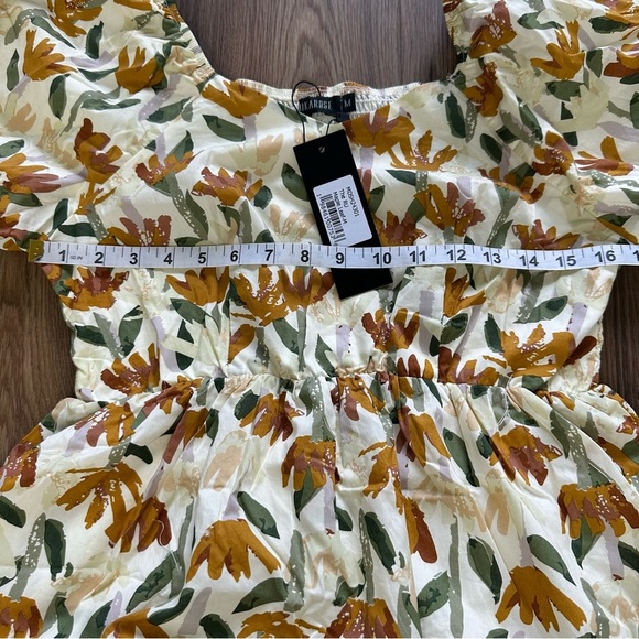 Mikarose Womens Cassia Puff Sleeve Dress Medium Floral V-Neck Cottage Pleats NEW - Picture 7 of 10